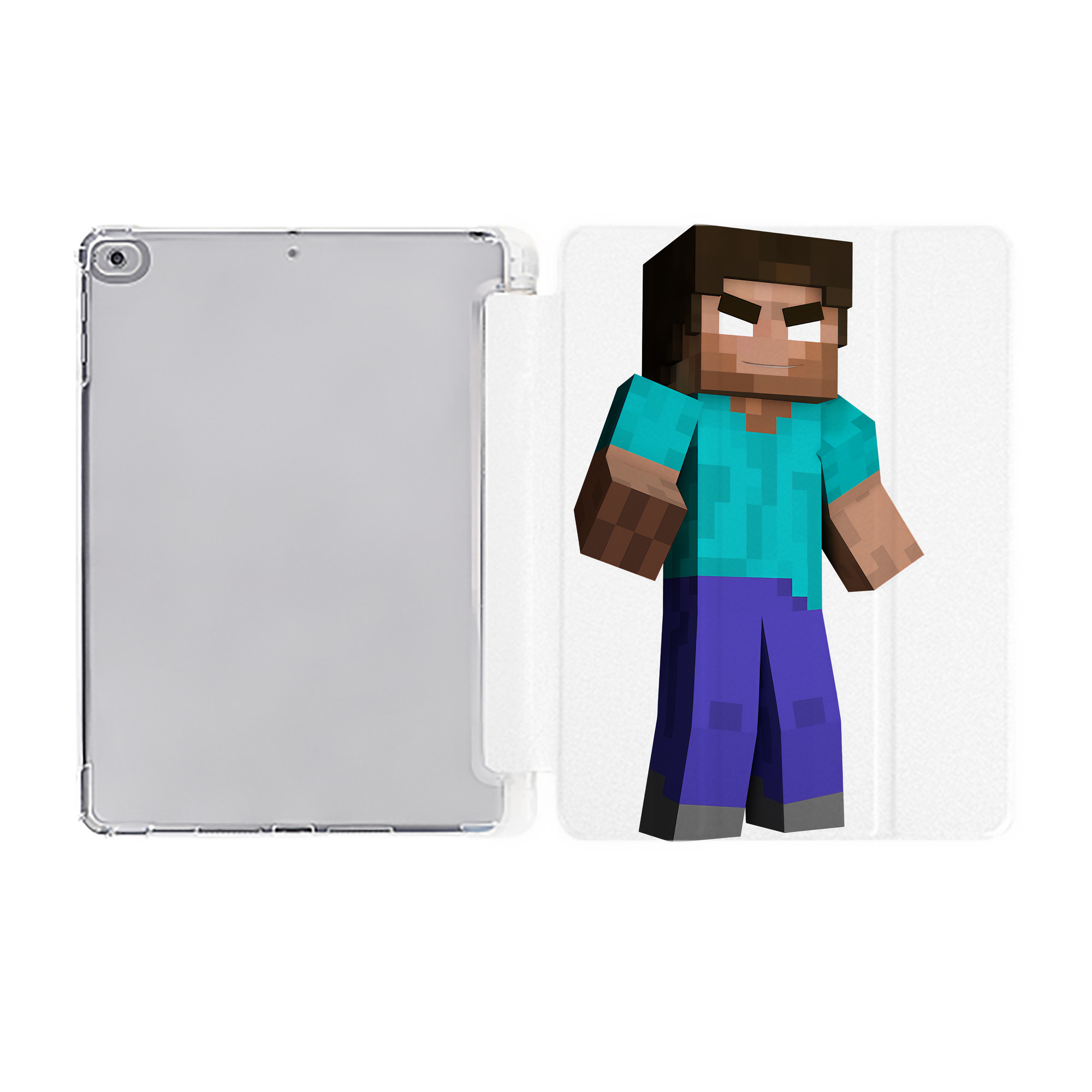 （画像用） マインクラフト ブロックの世界 Minecraft MC Block world IPad ケース ペン収納付き 三つ折りスタンド PUレザー×シリコン 対応機種9.5/10.5/10.9インチ